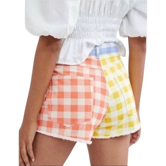 Anthropologie X Farm Rio Gingham Color Block High Waist Shorts Size M - Picture 6 of 14